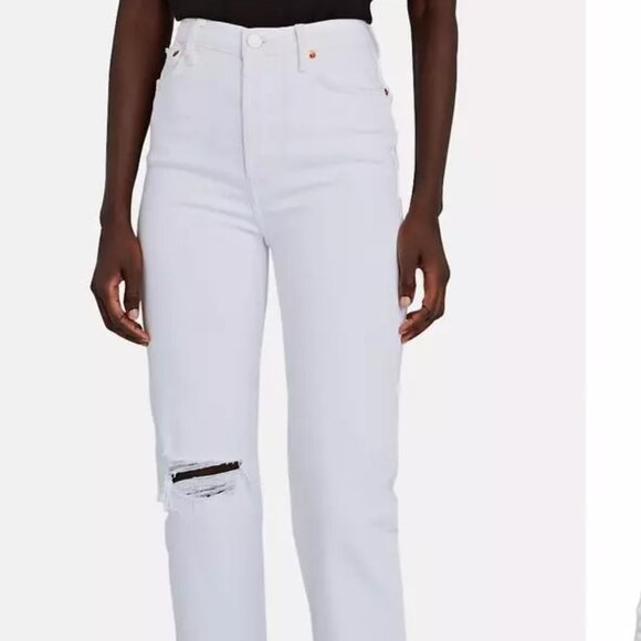 NWT | RE/DONE 70s Stove Pipe Worn White Distressed Raw Hem Jeans Size 26 - Picture 1 of 4